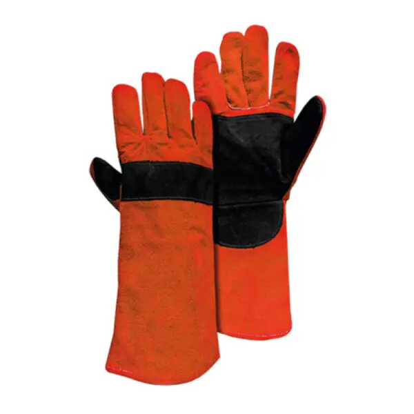 Guante de cuero para soldador, naranjo y negro